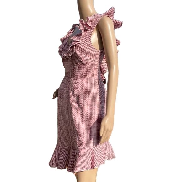 New WAYF Dorian Ruffled Asymmetrical Gingham Ruffled Crisscross Back Dress S - Picture 5 of 11
